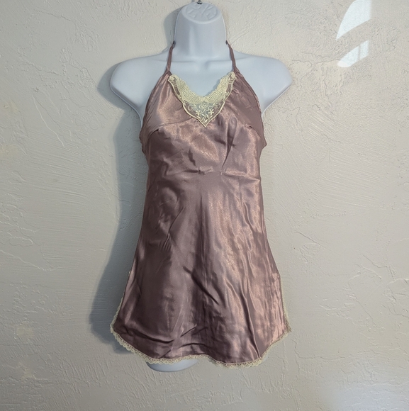 Vintage Y2K Fairy Pink Satin Ethereal Soft Feminine Romantic Sexy Lace HalterTop - Picture 2 of 14